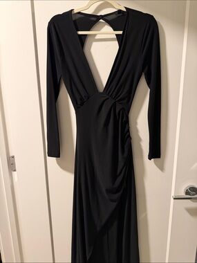 NBD Black Long-Sleeve Deep V Maxi Dress